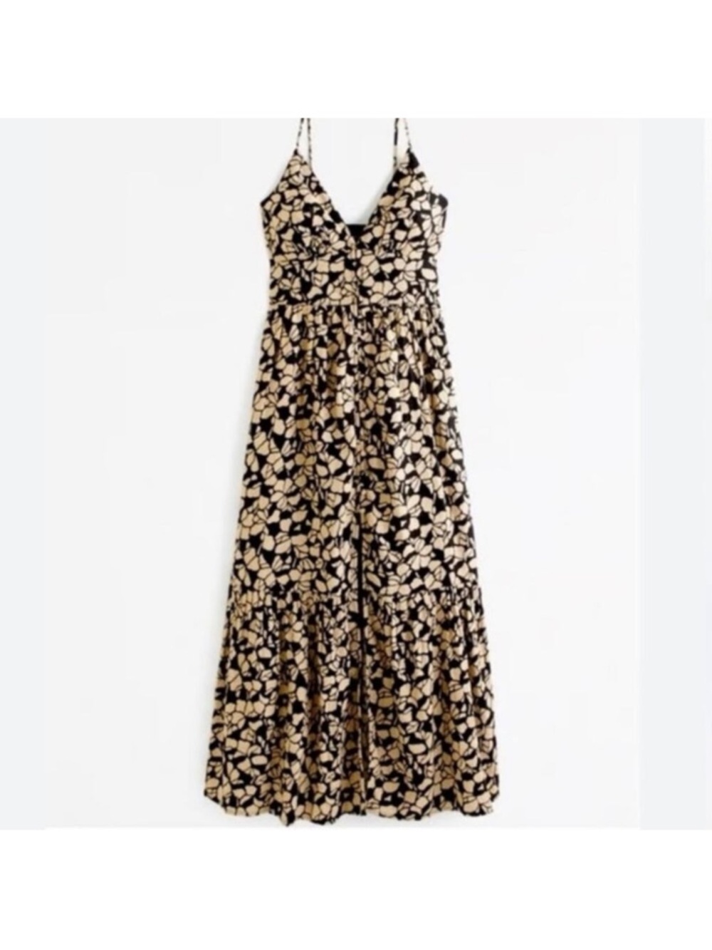 Abercrombie & Fitch Womens XL Linen Blend Tan/Black Floral Midi Dress Ethreal - Picture 2 of 12
